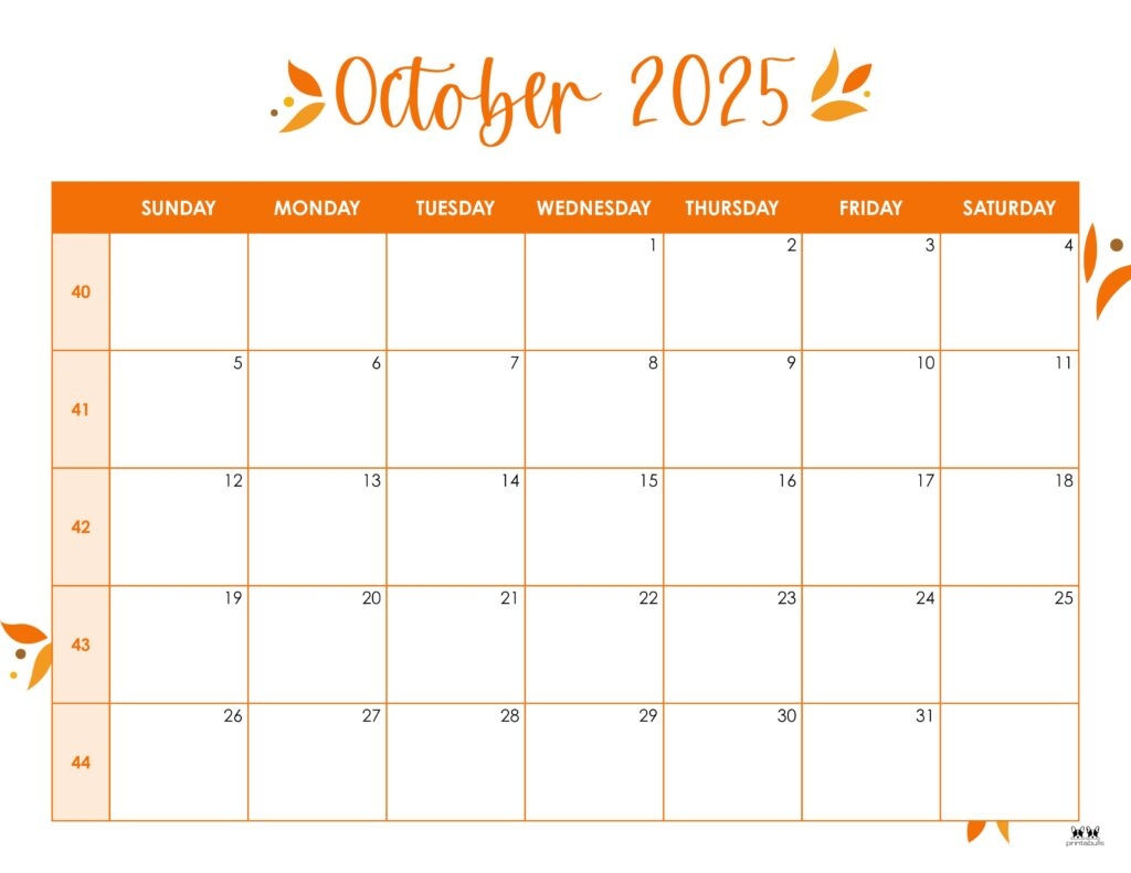 October 2025 Calendar Printable Free