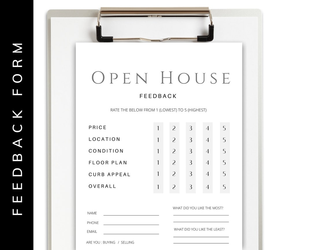 Open House Feedback Form Sheet Template Real Estate Marketing Editable Canva Template Realtor Open House Flyers Etsy