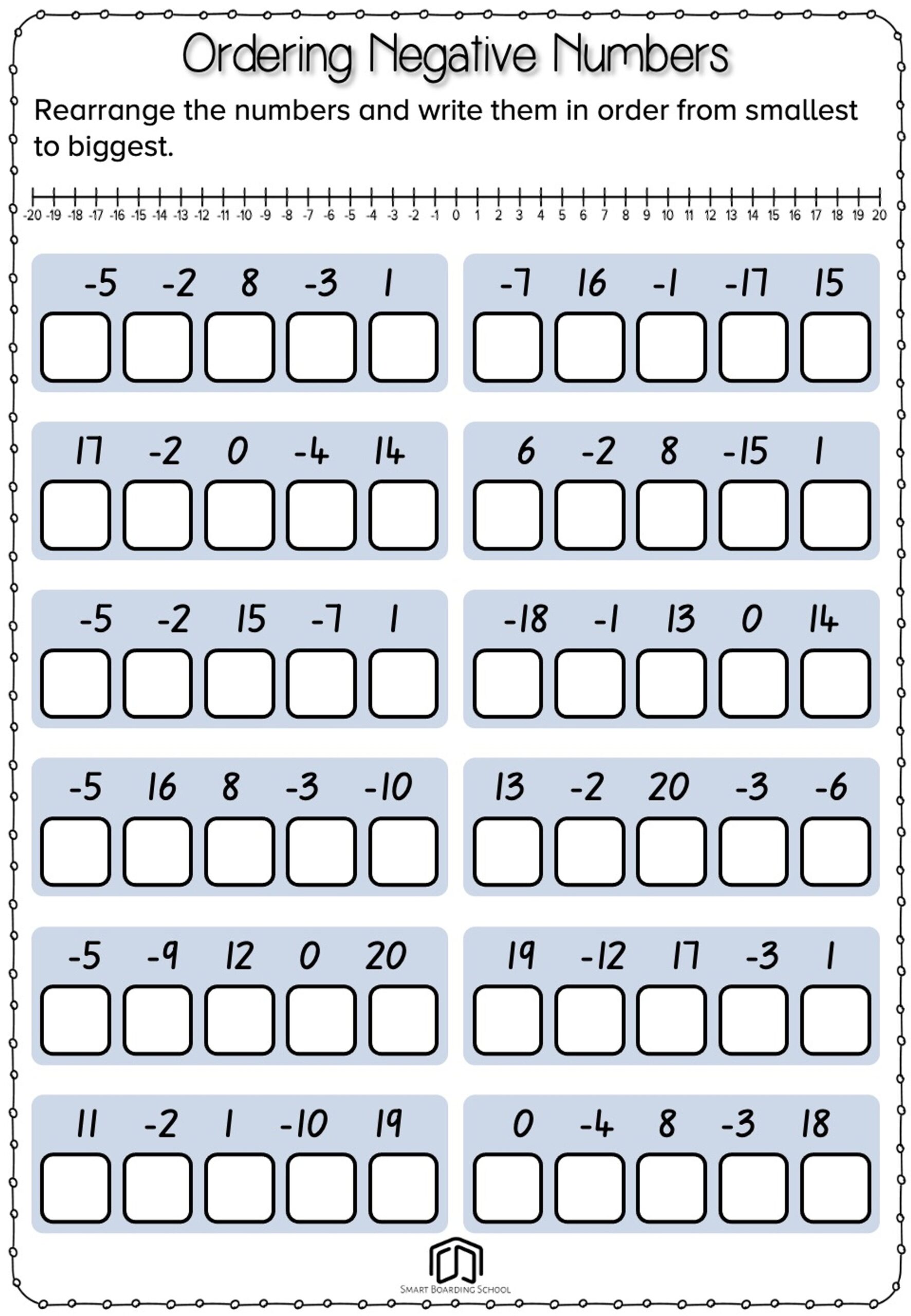 Ordering Positive And Negative Numbers Worksheet