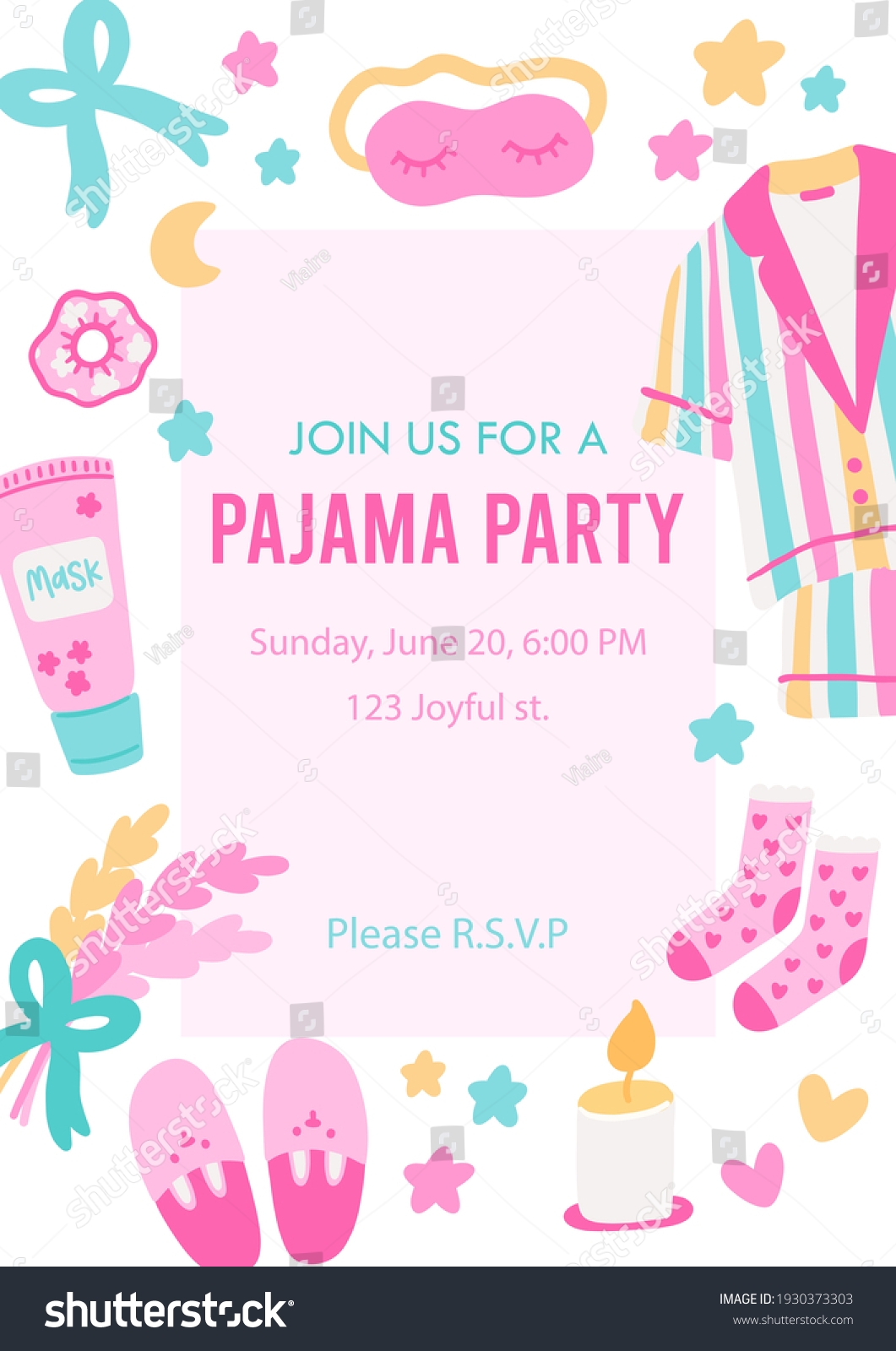 Pajama Party Invitation Template Card Birthday Stock Vector Royalty Free 1930373303 Shutterstock