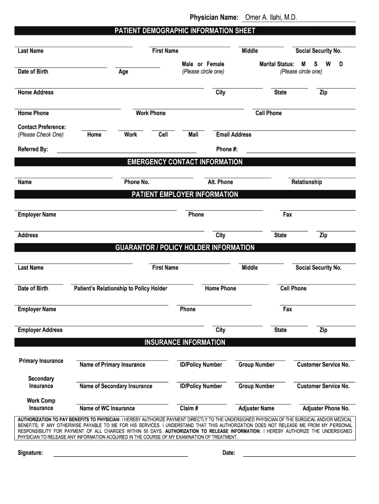 Patient Demographic Form Fill Out Sign Online DocHub