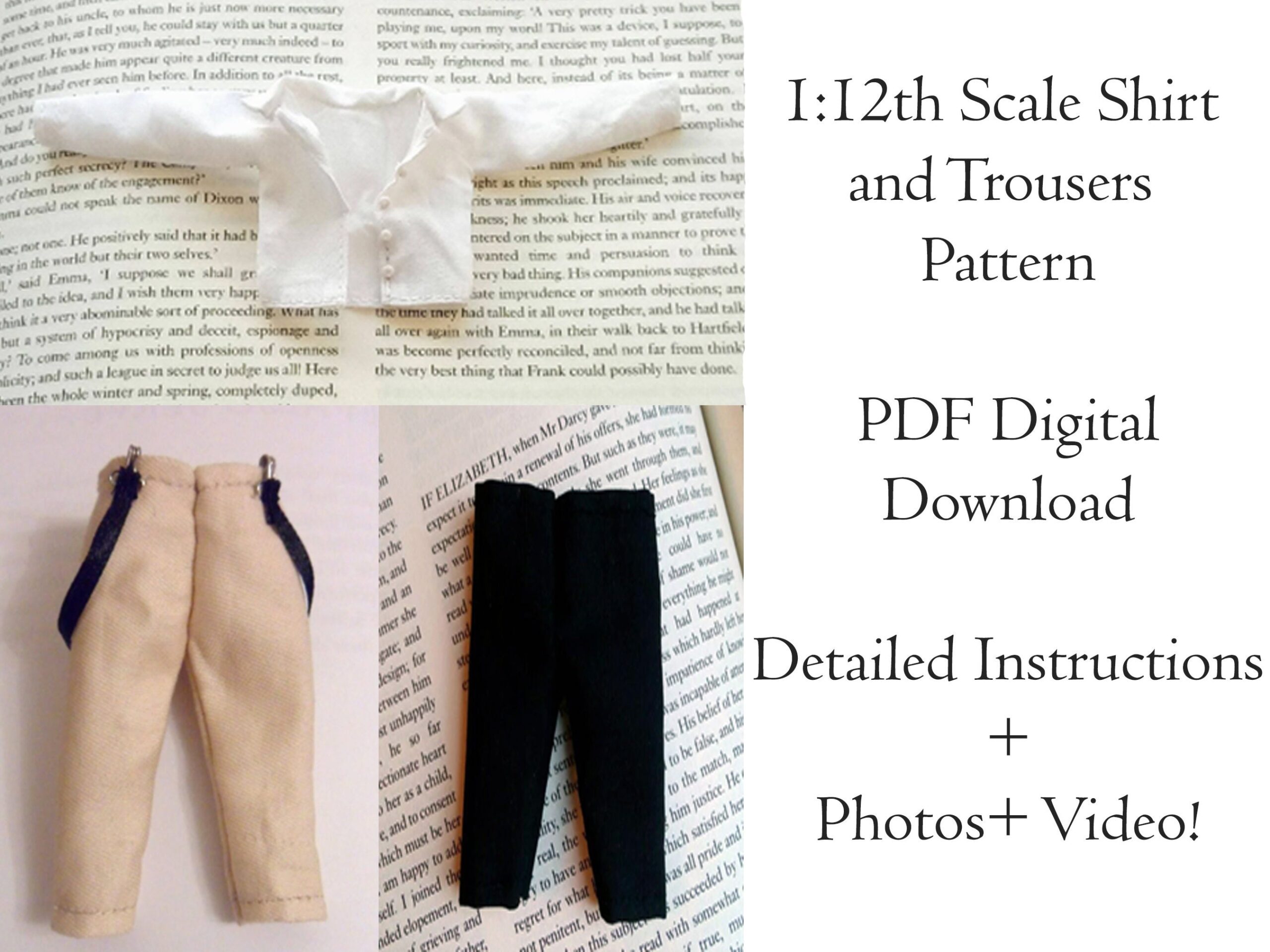 PDF Pattern 1 12 Scale Doll Clothes DIY Shirt And Trousers Sewing Pattern Etsy