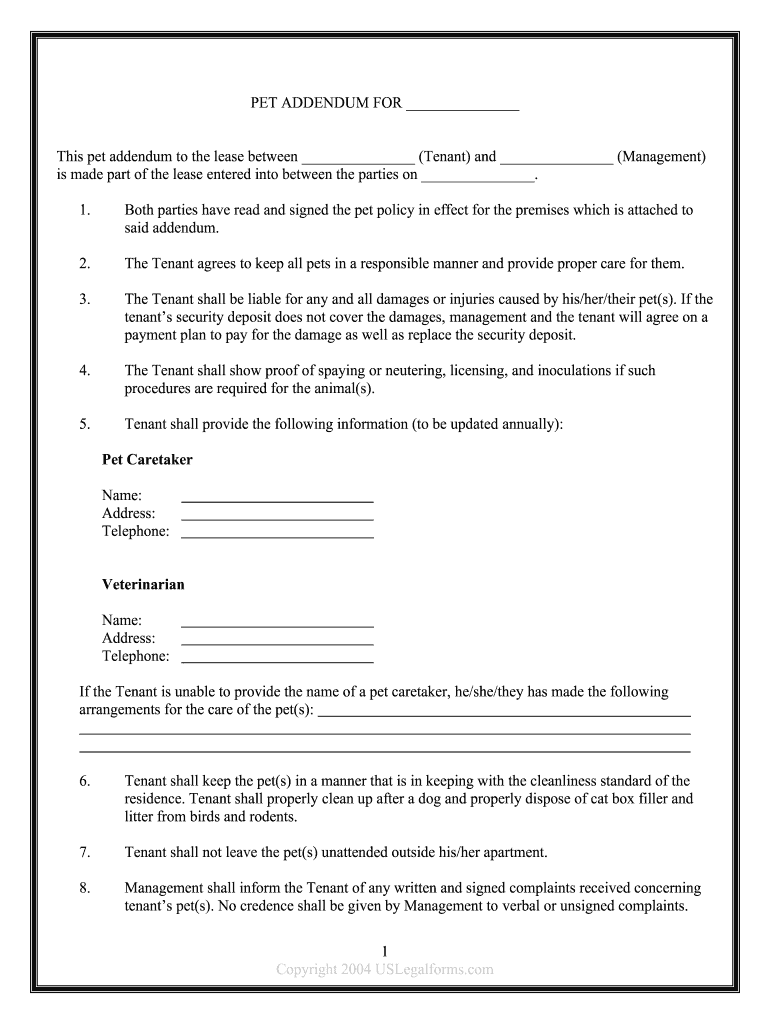 Free Printable Apartment Pet Agreement