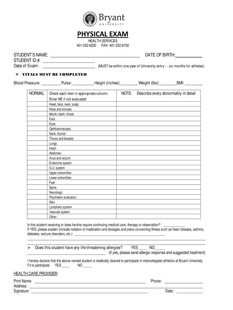 Printable Adult Sports Physical Form