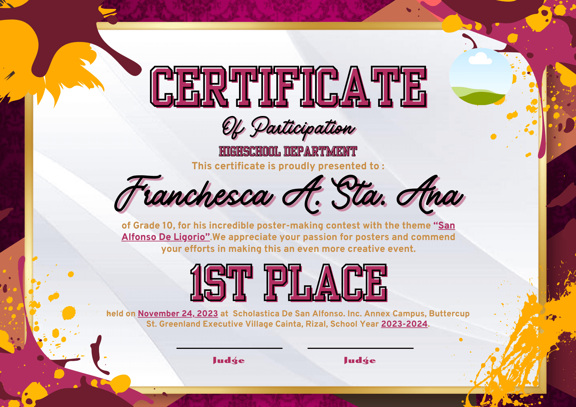 Pink Red Yellow And Orange Artistic Poster Certificate Template By Crimsonzech Raket PH