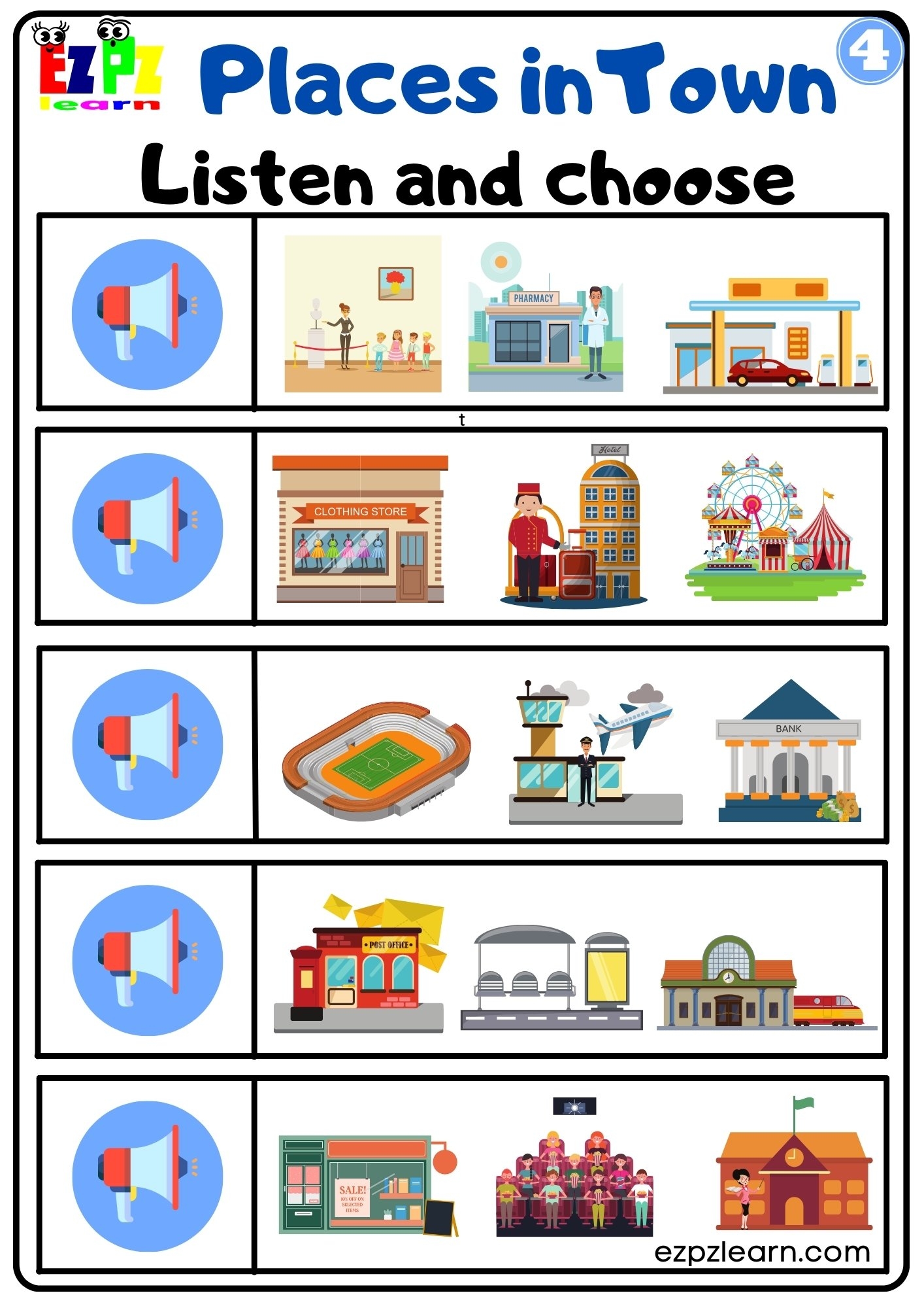 Places In The City Vocabulary Interactive Worksheet Listen And Choose The Correct Images Activity For Home Schooling Kindergarten And ESL Students G4 Ezpzlearn