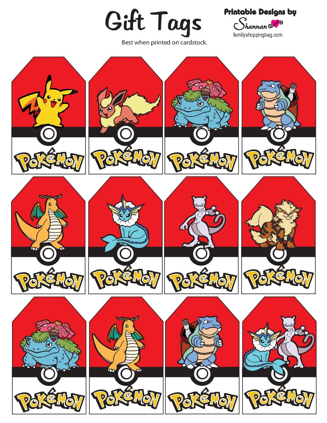 Free Printable Pokemon Food Cards