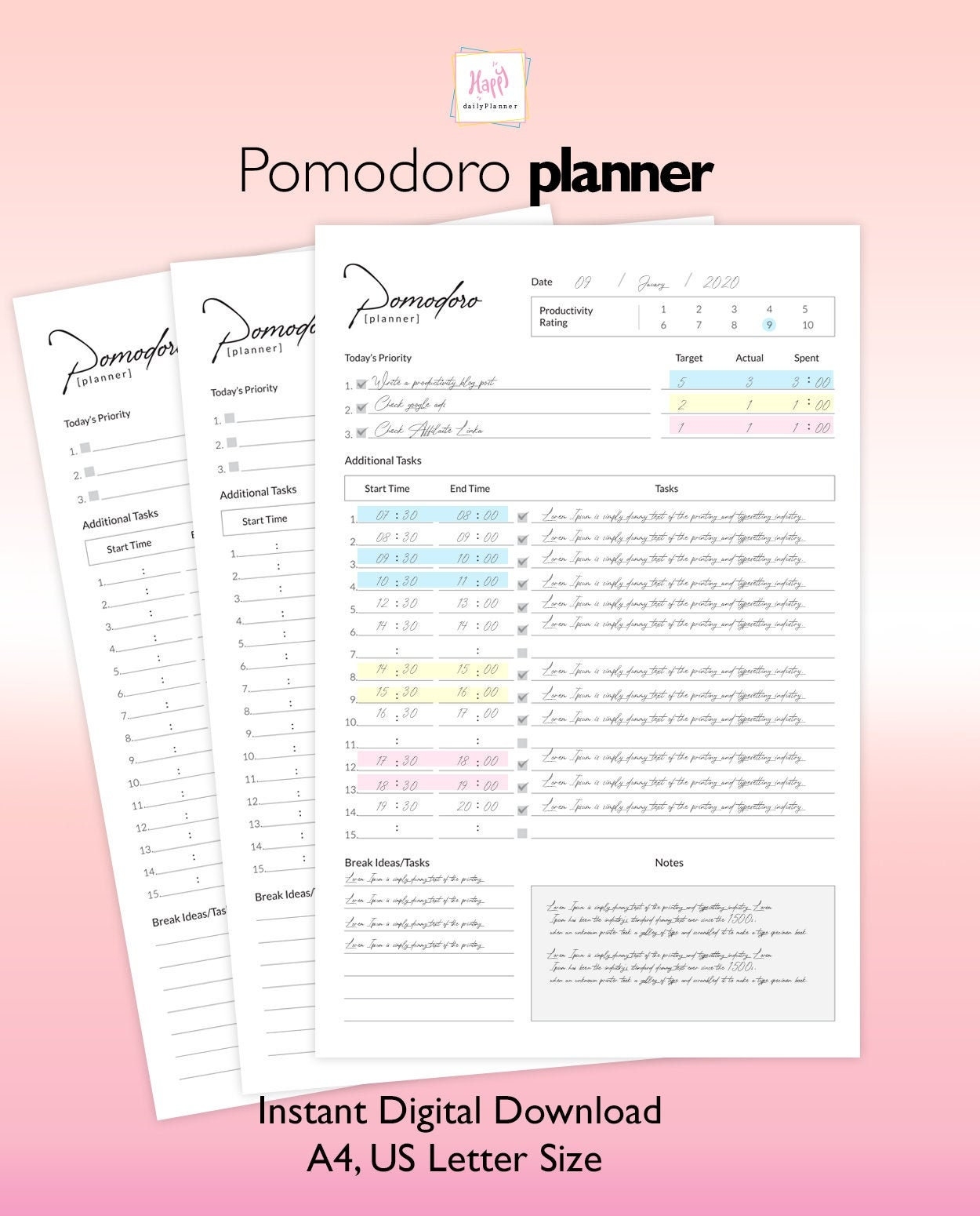 Pomodoro Planner Pomodoro Planner Printable Pomodoro Printable A4 A5 US Letter free Cover Etsy