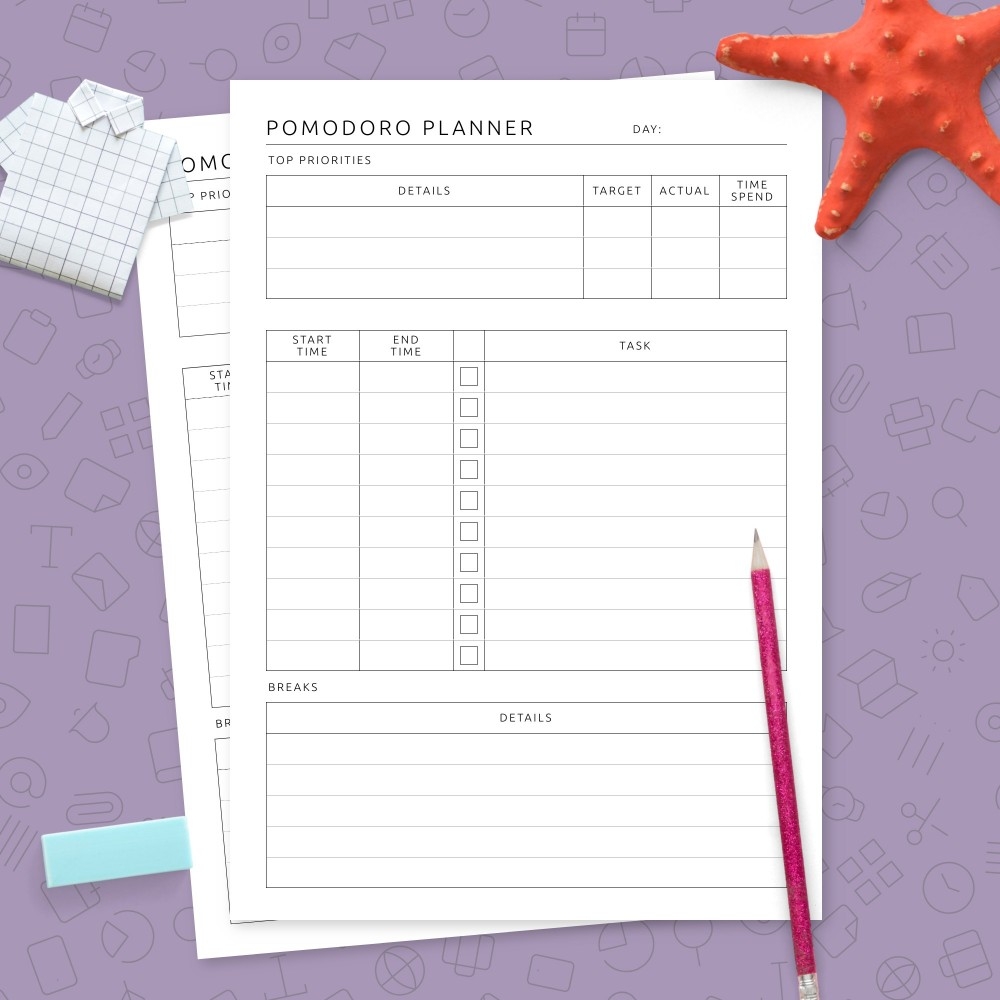 Pomodoro Planner Printable Template