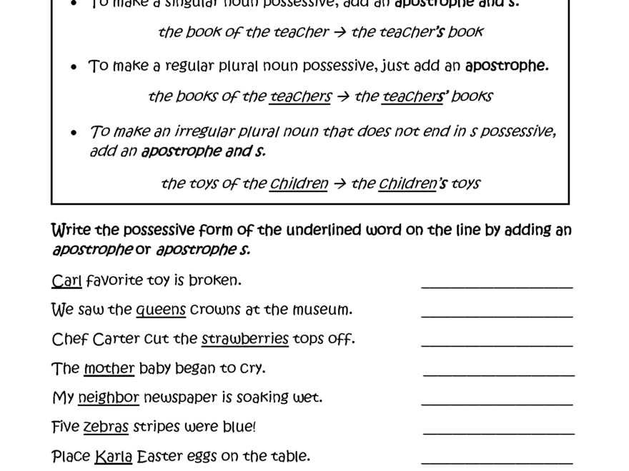 Possessive Nouns Worksheets Singular And Plural Possessive Nouns With Apostrophes Worksheets