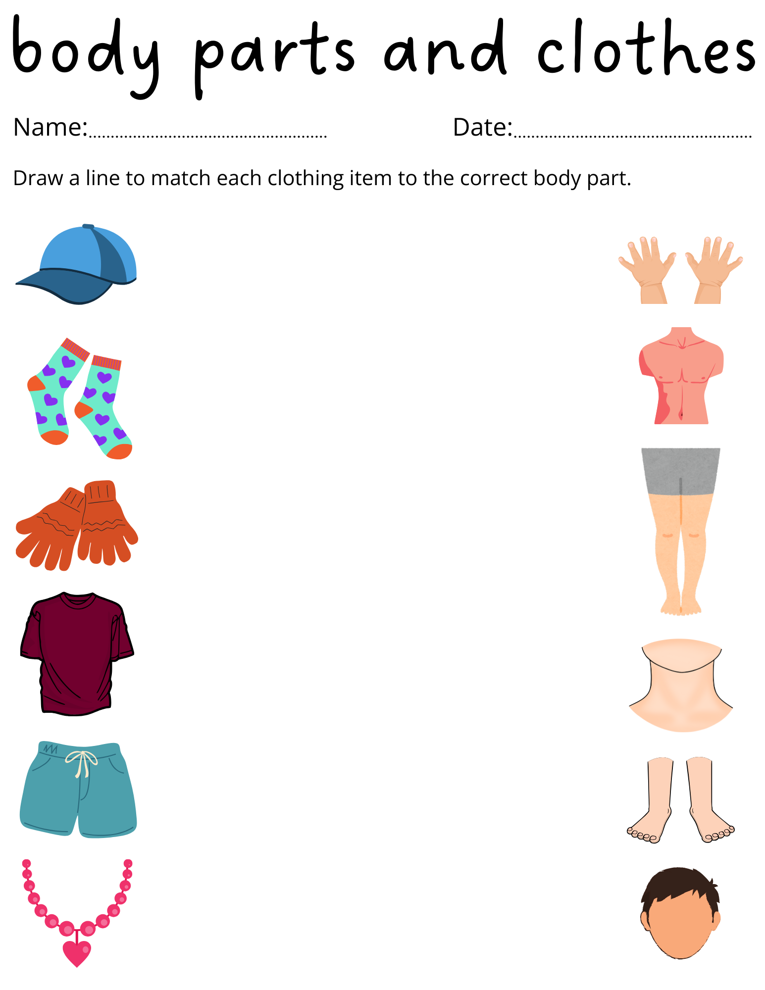 Preschool Body Parts And Clothes Worksheets For Kindergarten Made By Teachers
