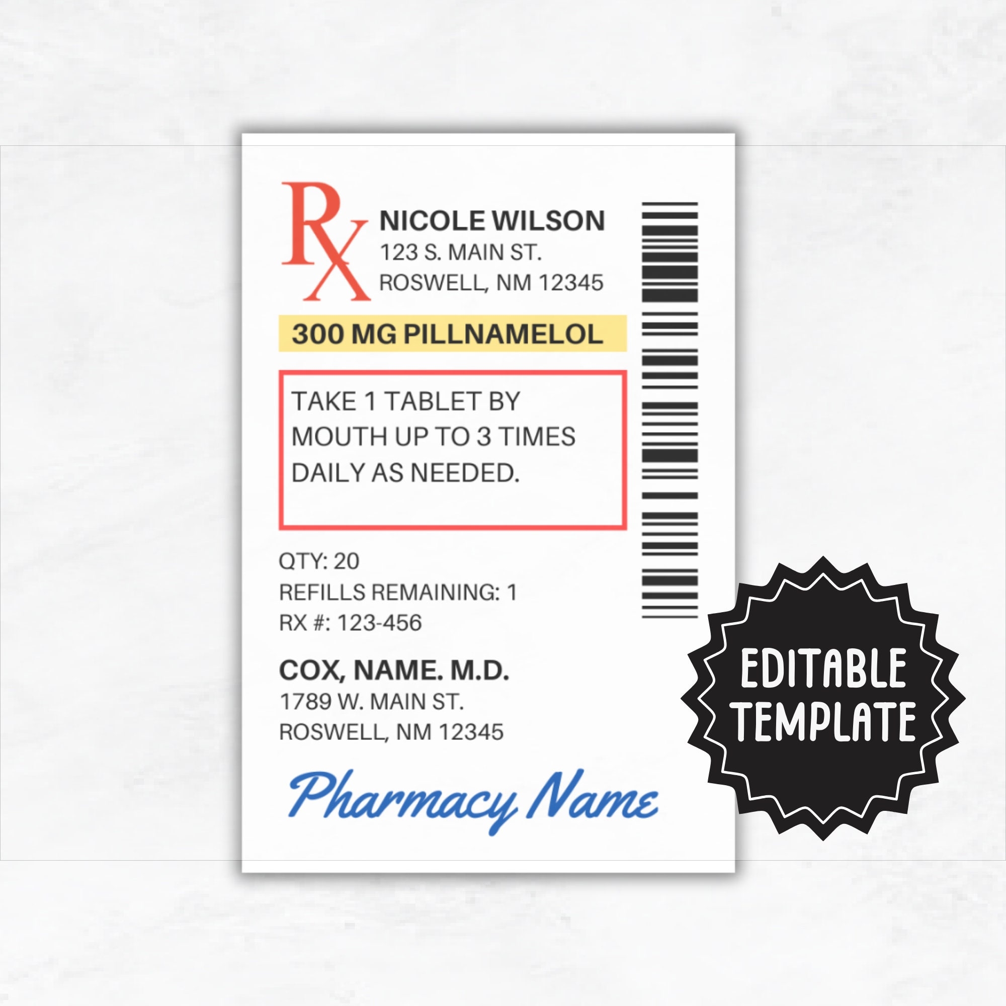Prescription Label Template Editable RX Bottle Label Template Party Favor Fun Pill Bottle Label Custom Prescription Bottle Label Etsy Hong Kong