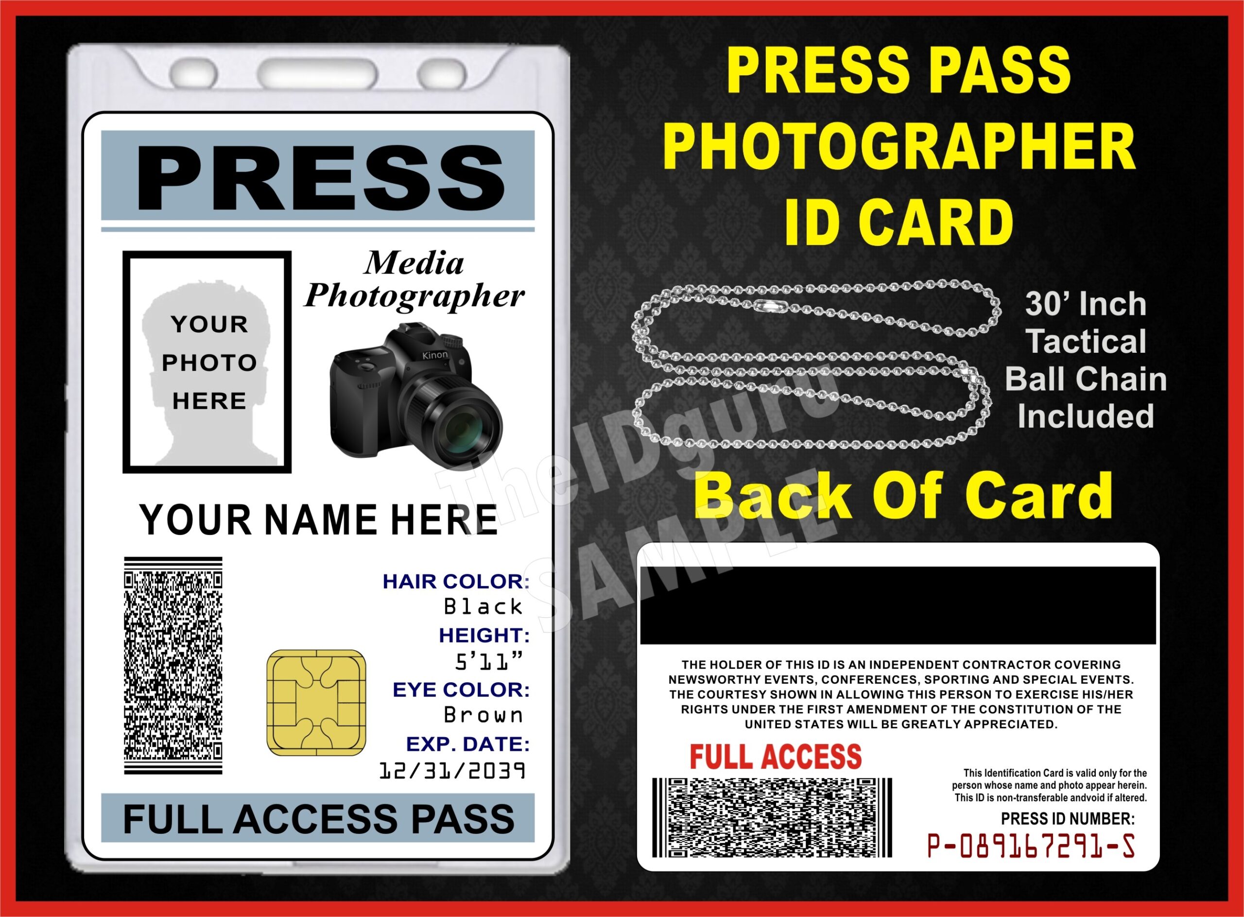 Press Pass Photographer ID Card Custom With Your PHOTO And LOGO Or GRAPHIC The Id Guru
