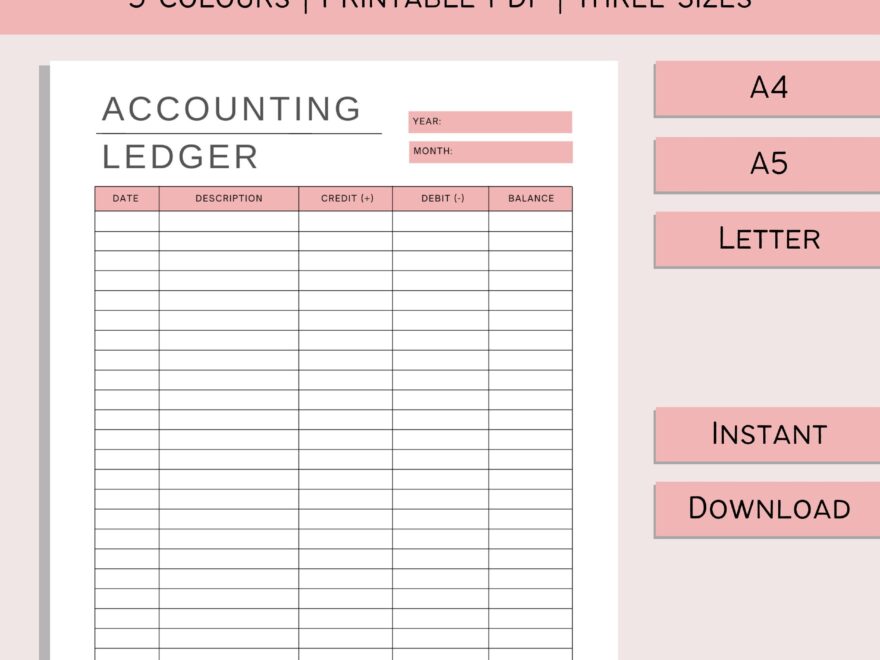 Printable Accounting Ledger Bookkeeping Template Small Business Accounting Credit And Debit Log Book PDF A4 A5 Letter Etsy