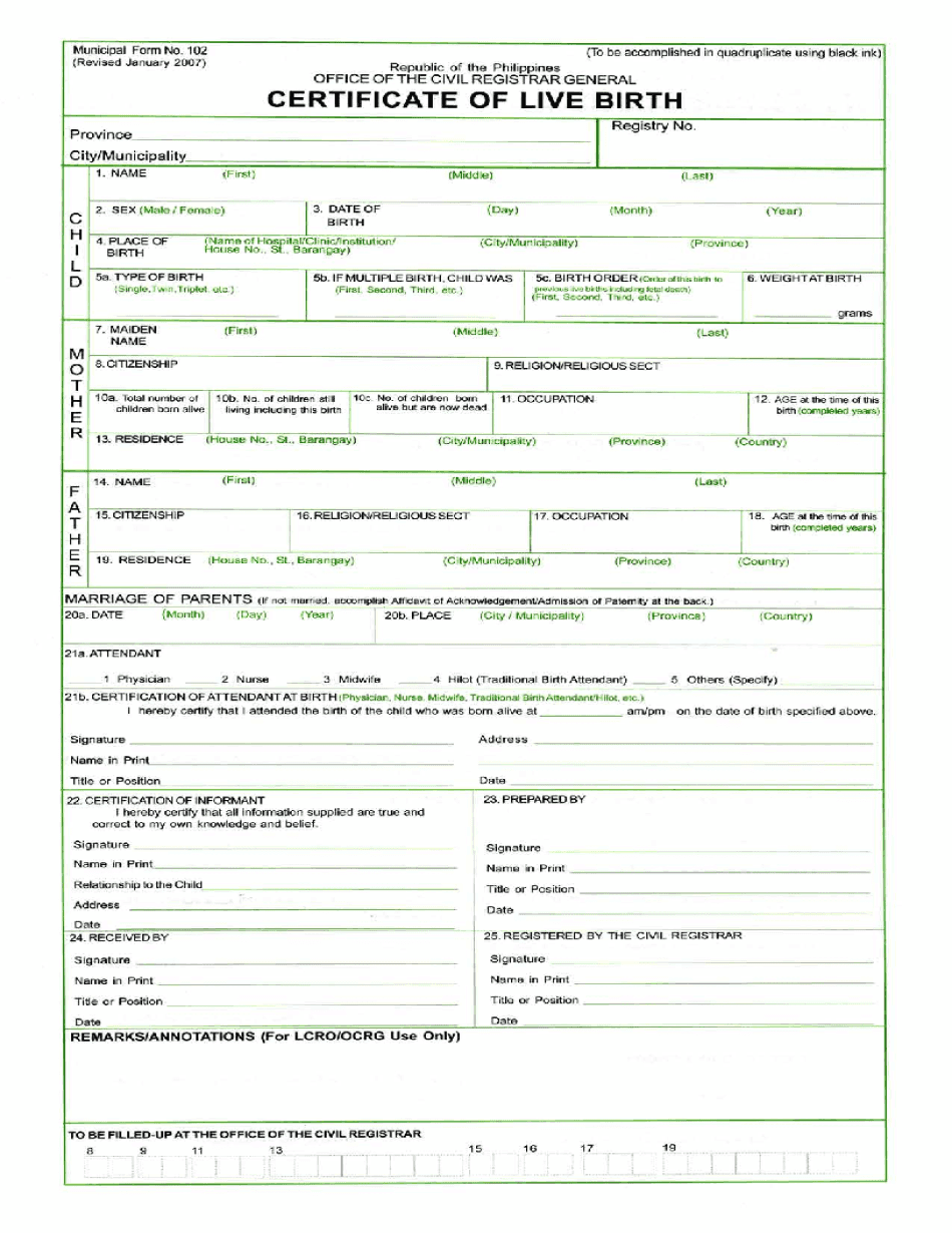 Printable Birth Certificate Application Form