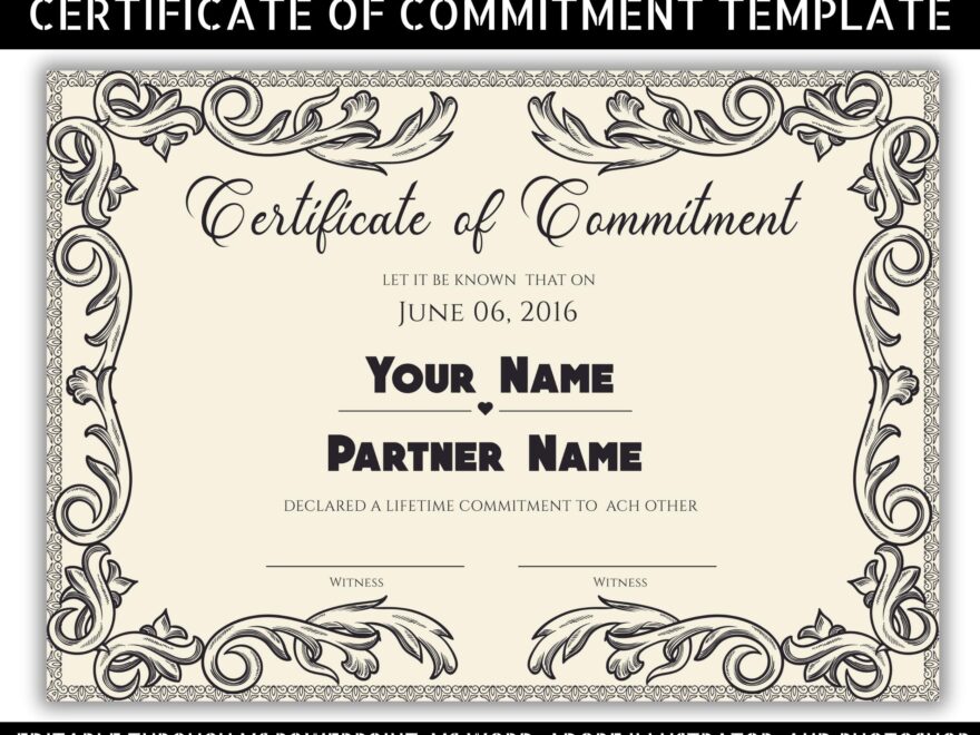 Printable Editable Certificate Of Commitment Template Commitment Ceremony Certificate Commitment Certificate Etsy