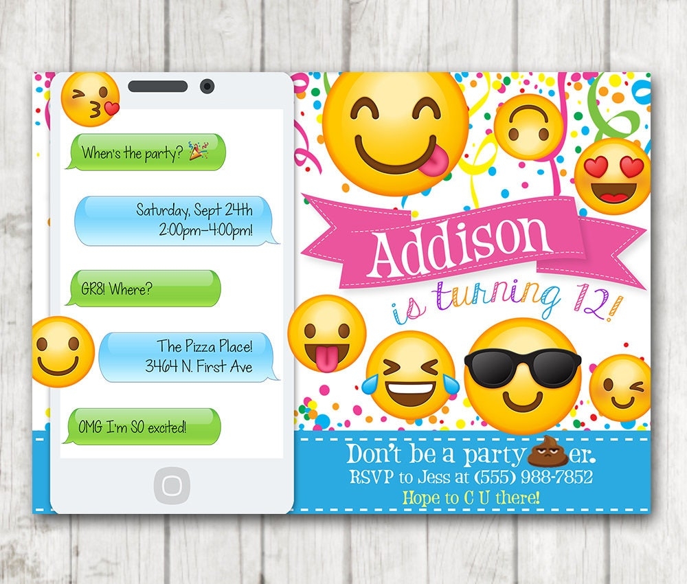 Printable Emoji Birthday Party Invitation Emoji Invitations IPhone Smiley Face Birthday Invitation Girl Emojis Bday Invite Emoticon Bday Etsy