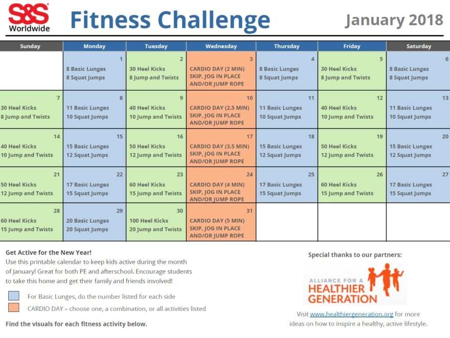 Printable Fitness Challenge Calendar For Kids Keeping Students Active S S Blog