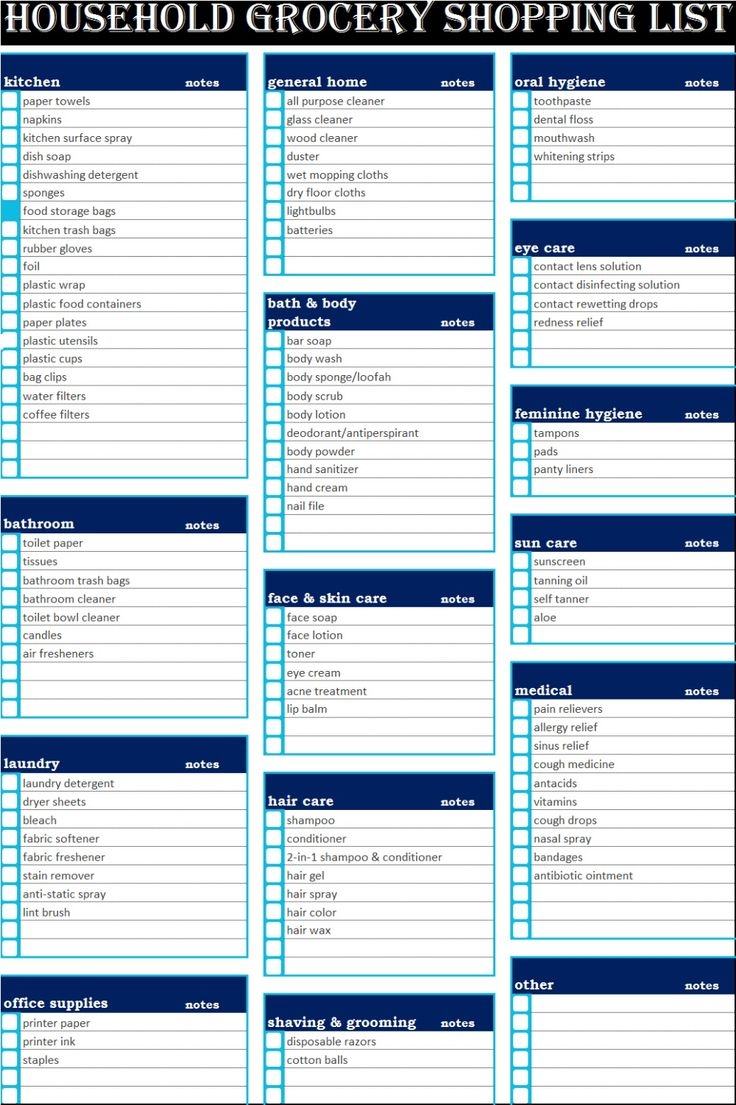 Household Forms Free Printable Shopping