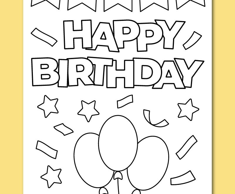 Printable Happy Birthday Coloring Card Chevron Lemon