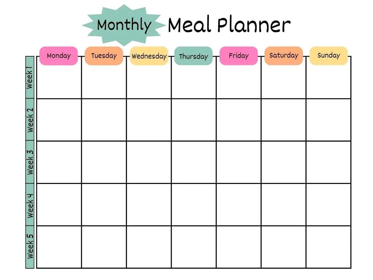 Meal Prep Calendar Printable