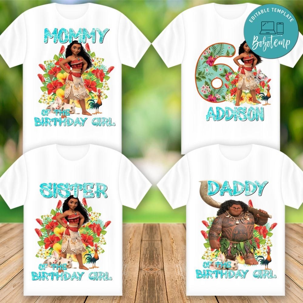 Printable Moana Birthday Shirt For Family Templates DIY Bobotemp