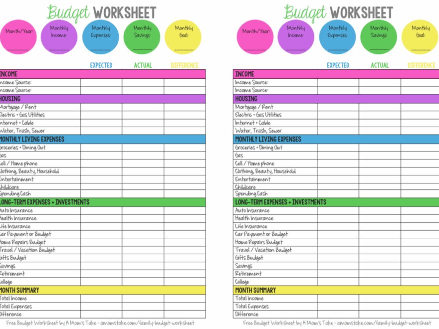 Printable Monthly Family Budget Worksheet A Mom s Take