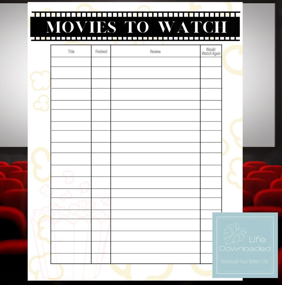 Printable Movies To Watch List Template L Editable L Instant Digital Download L Sizes Letter Half A4 And A5 PDF Etsy