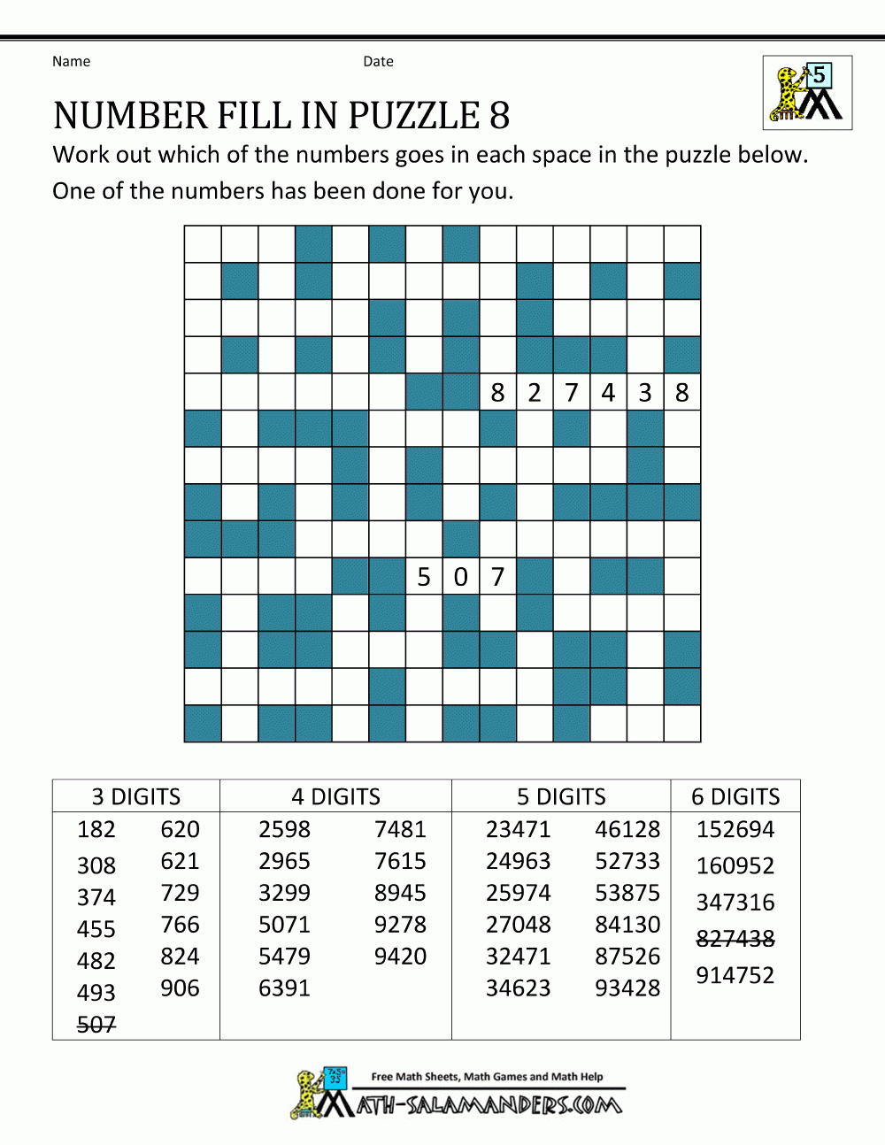 Printable Number Fill In Puzzle 8