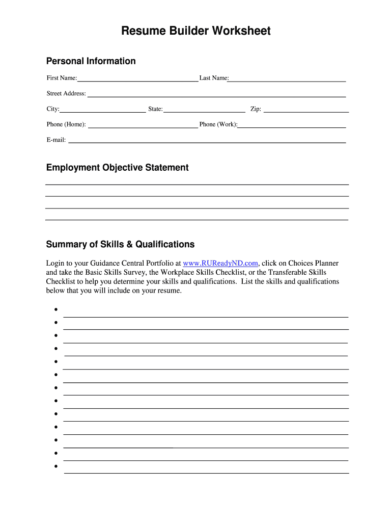 Printable Resumes Fill In The Blank Fill Online Printable Fillable Blank PdfFiller