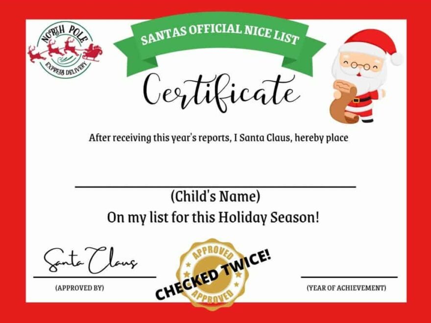 Printable Santa Nice List Certificate My Printable Home