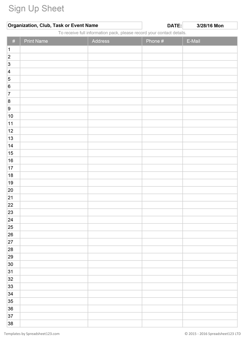 Printable Blank Entry Form Template