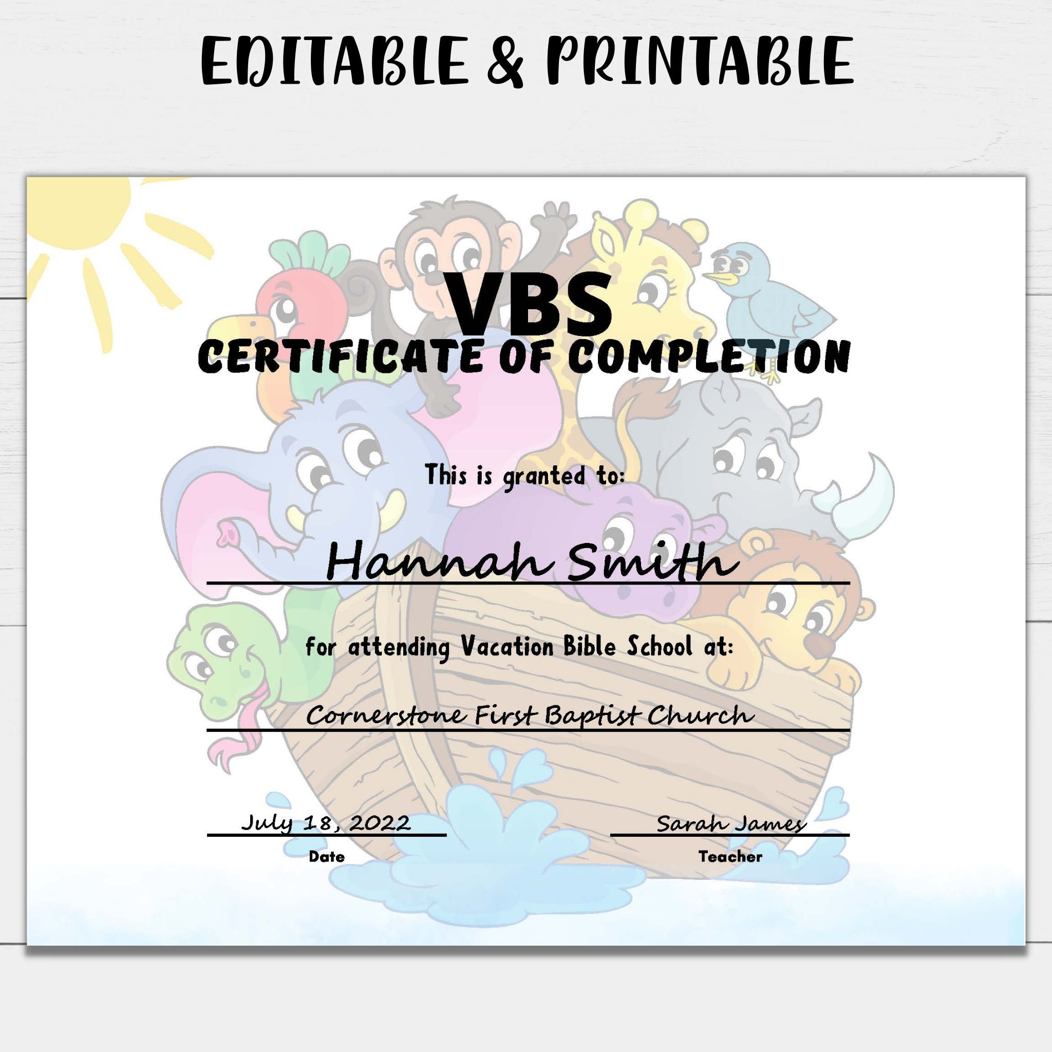 Free Printable Certificate For Vacation Bible School