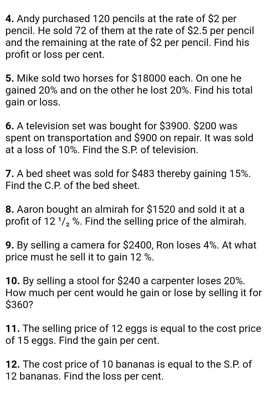 Profit Loss All Subjects Assignment Teachmint Worksheets Library