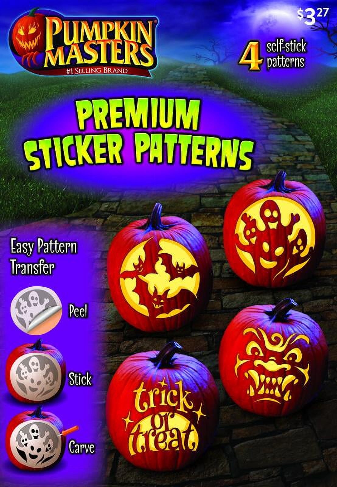 Pumpkin Masters Halloween Pumpkin Carving Premium Sticker Patterns 4 Pieces Walmart