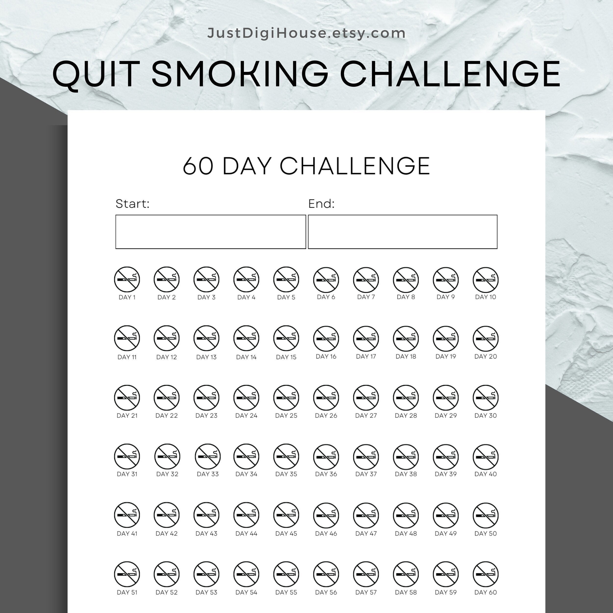 Quit Smoking Challenge 30 60 And 90 Day Printables Quit Smoking Tracker Quit Nicotine Stop Smoking Tracker Etsy