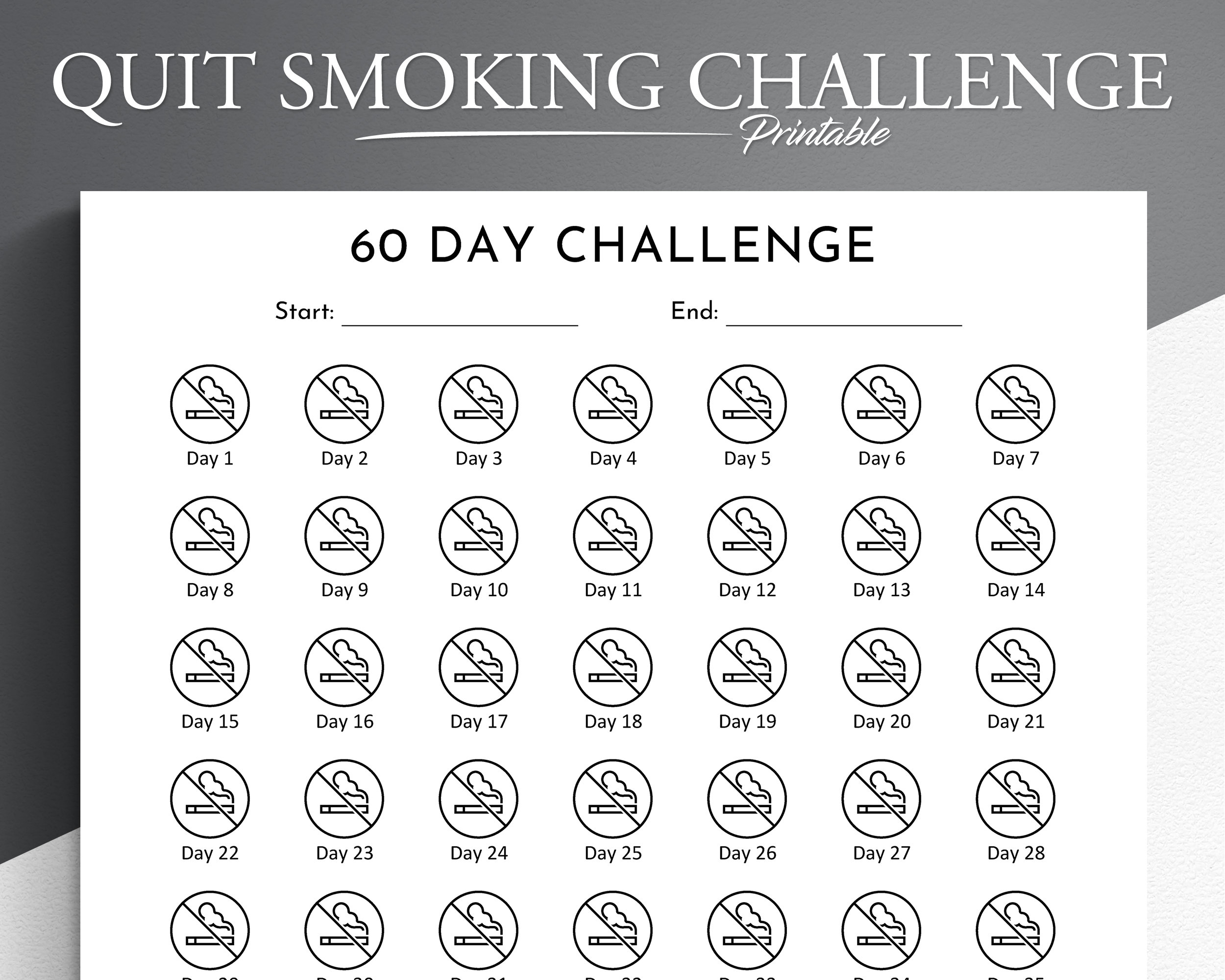 Quit Smoking Printable Challenge Stop Smoking Tracker Etsy