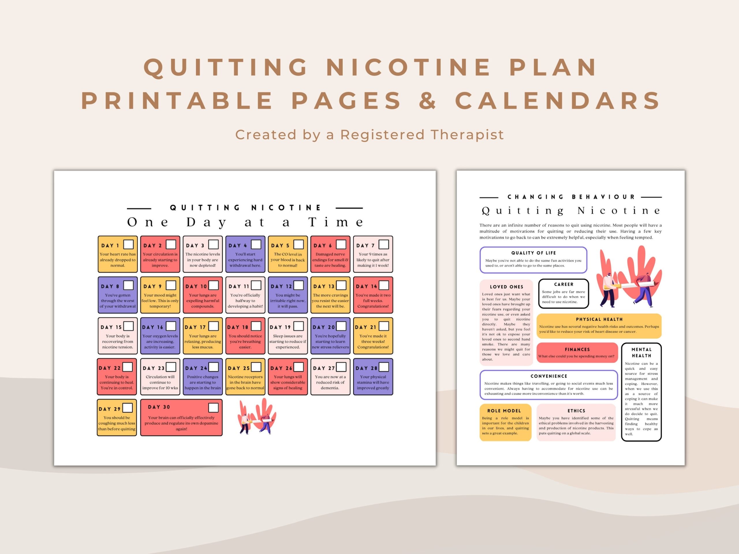 Quitting Nicotine Motivating Calendar And Motivation Worksheets Quit Smoking Workbook What To Expect Worksheets Weekly Progress Tracker Etsy