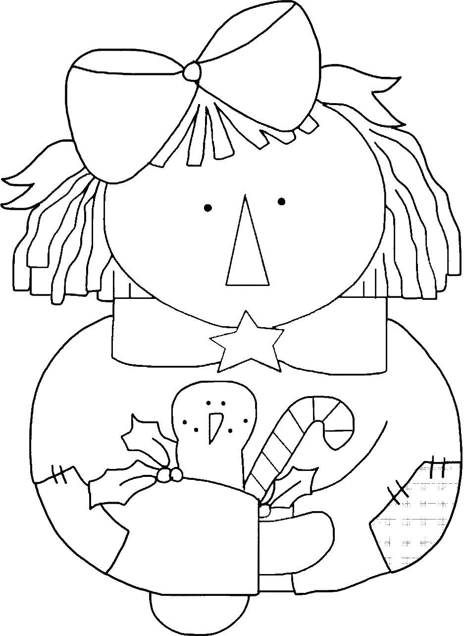 Raggedy Ann Doll Outline With Snowman Template Clip Art
