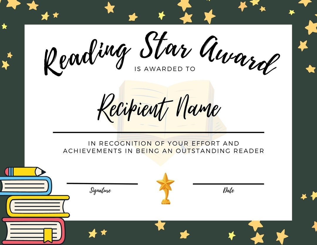 Reading Star Award Reading Certificate Star Reader Award Non Worksheets Library
