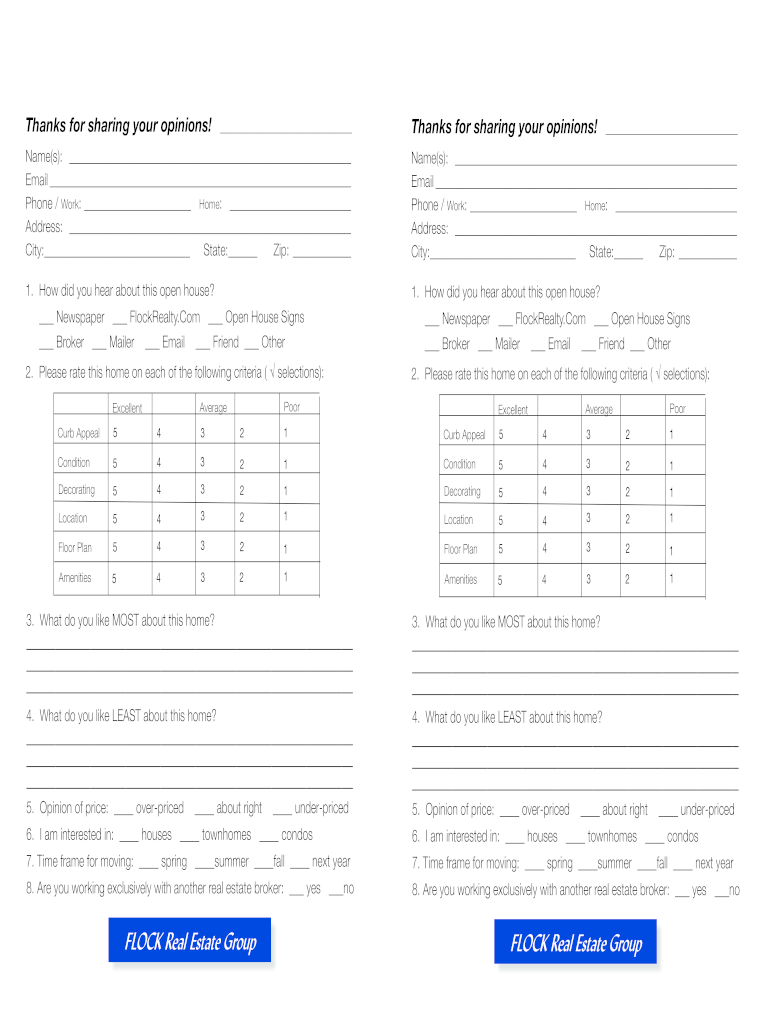 Real Estate Feedback Form Fill Online Printable Fillable Blank PdfFiller