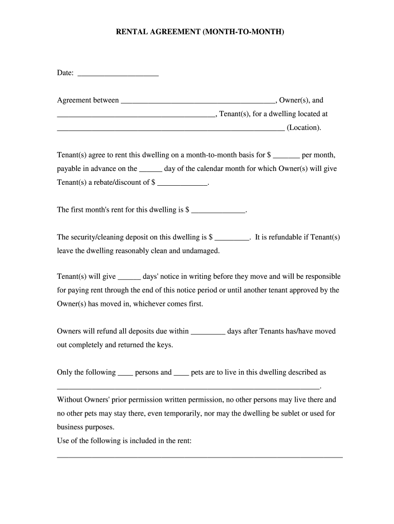 Printable Simple Rental Agreement Month To Month