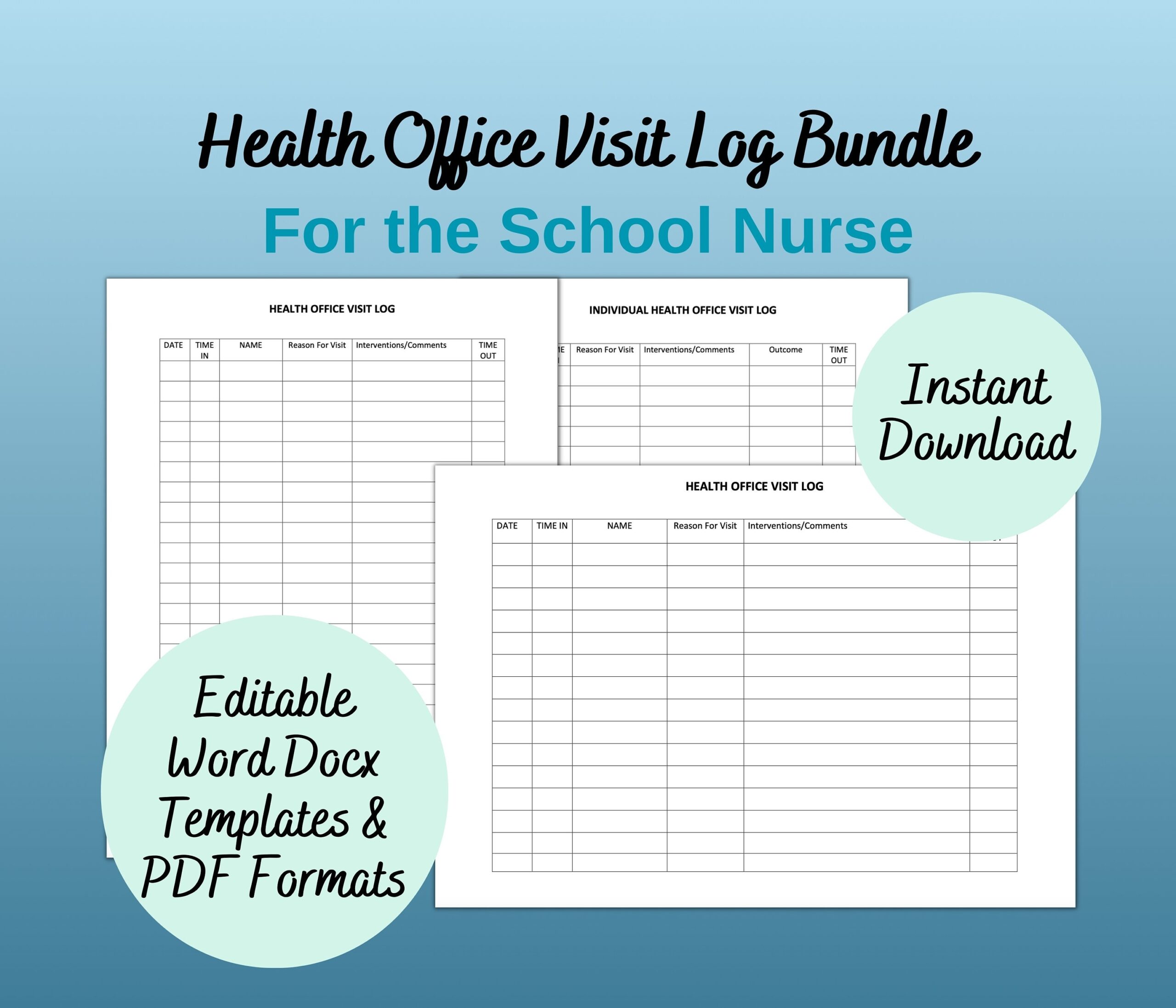 School Nurse Office Visit Template Bundle Health Office Log Printable School Nurse Treatment Log School Nurse Form School Nurse Resource Etsy