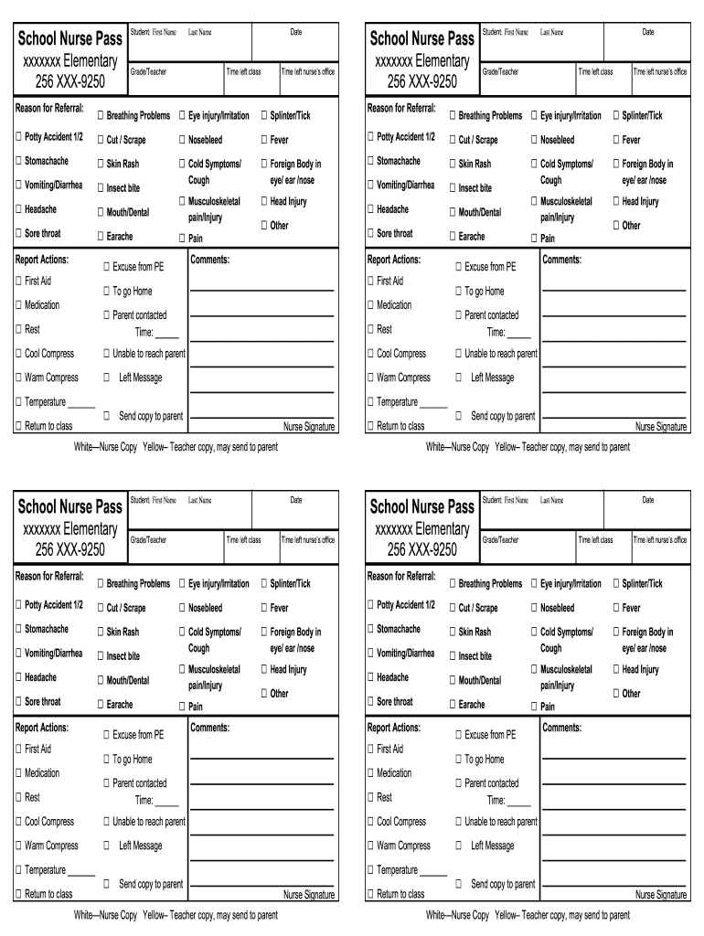 School Nurse Pass Printable Fill Online Printable Fillable Blank PdfFiller