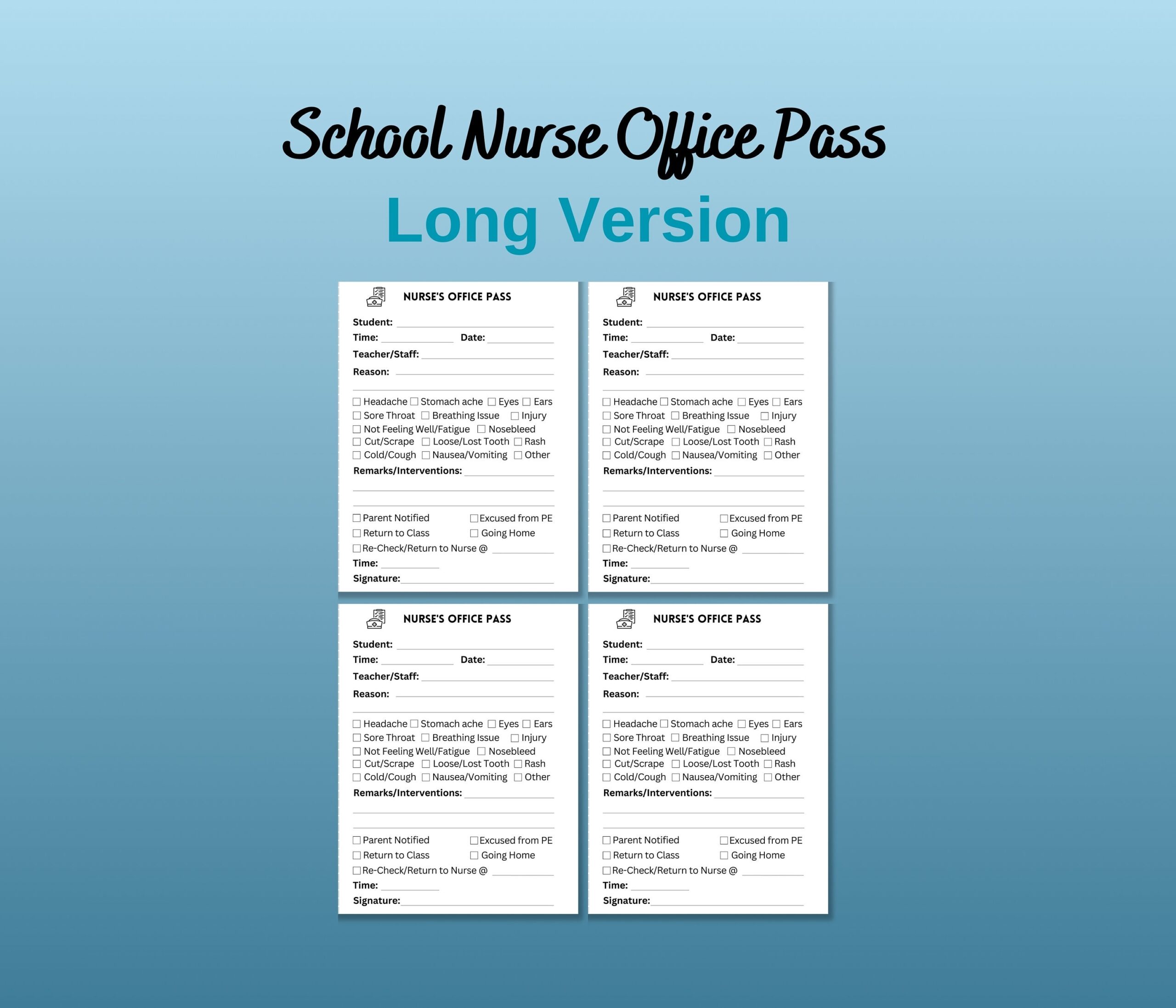 School Nurse Pass Printable School Nurse Office Pass School Health Office Pass School Nurse Form School Nurse Decor School Nurse Print Etsy