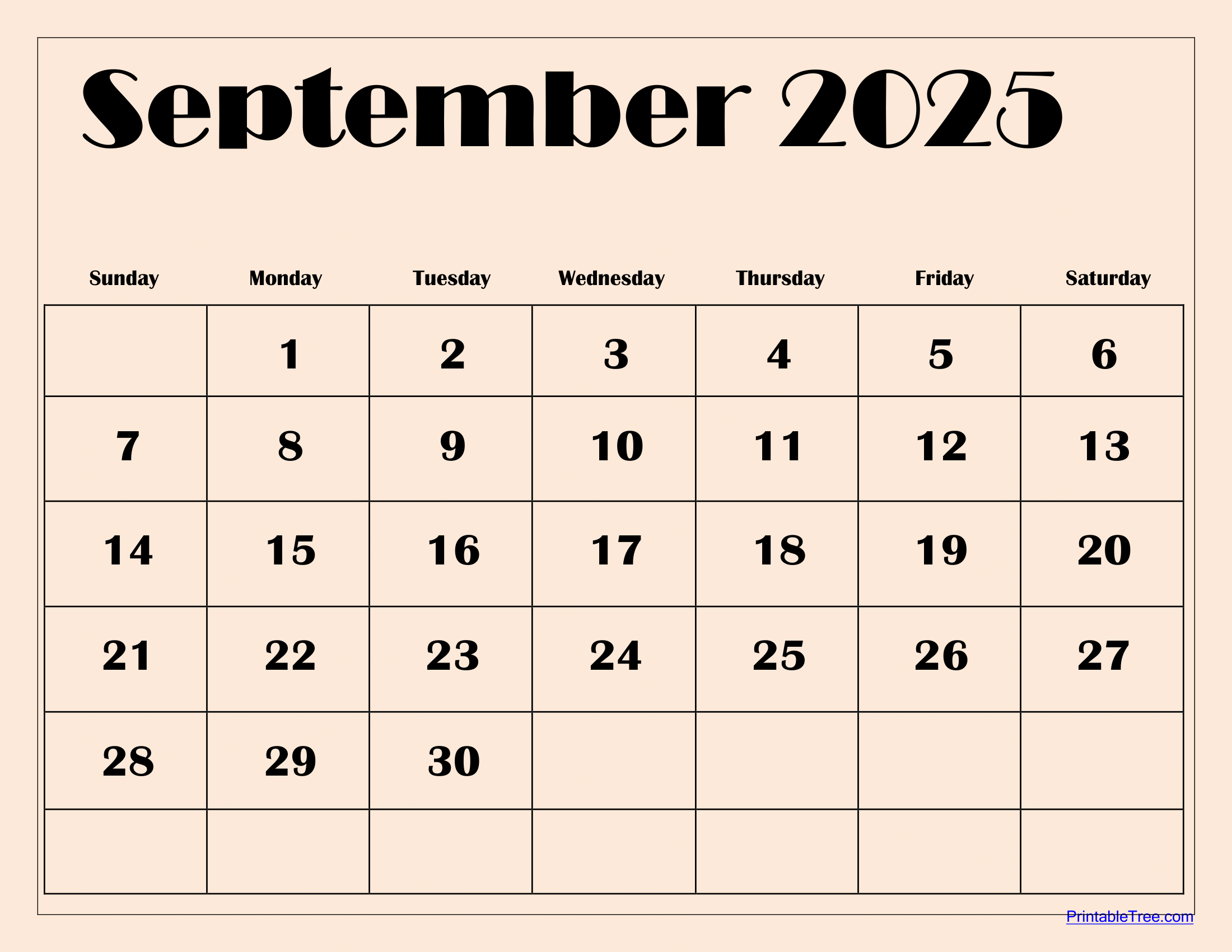 September 2025 Calendar Free Printable