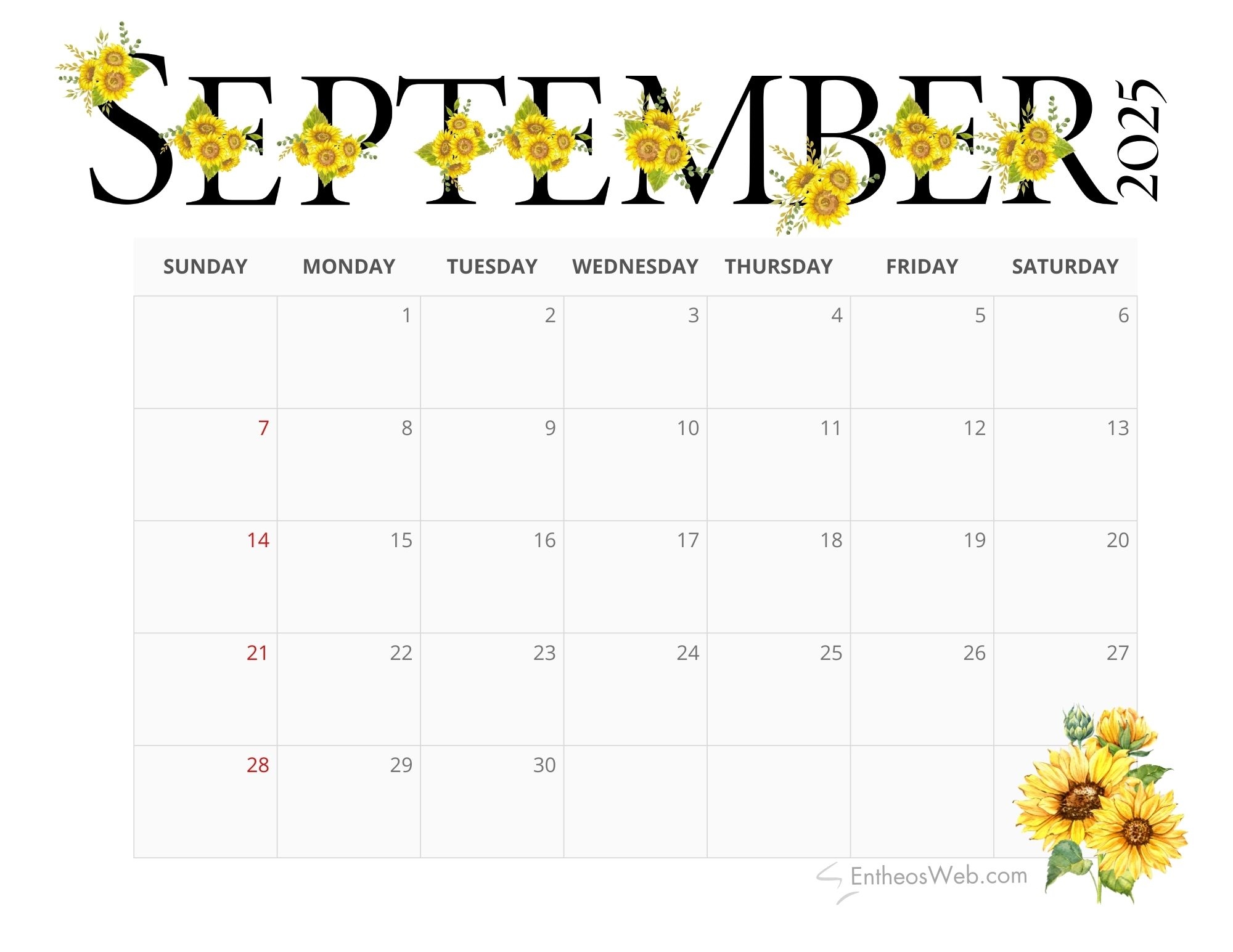 Calendar 2025 Printable September