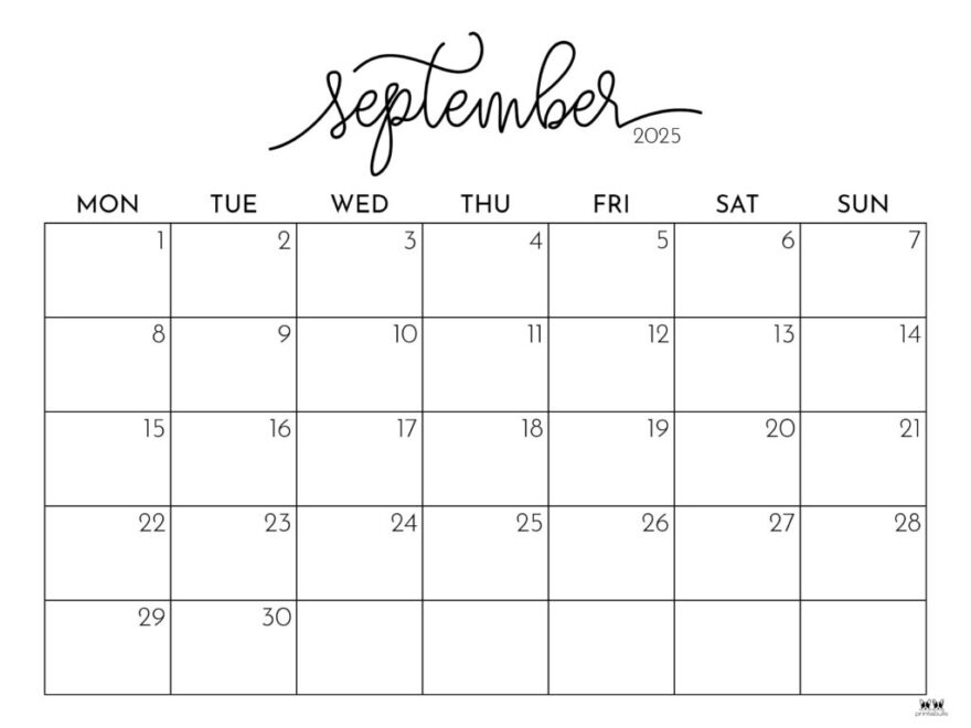 September 2025 Calendars 107 FREE Printables Printabulls