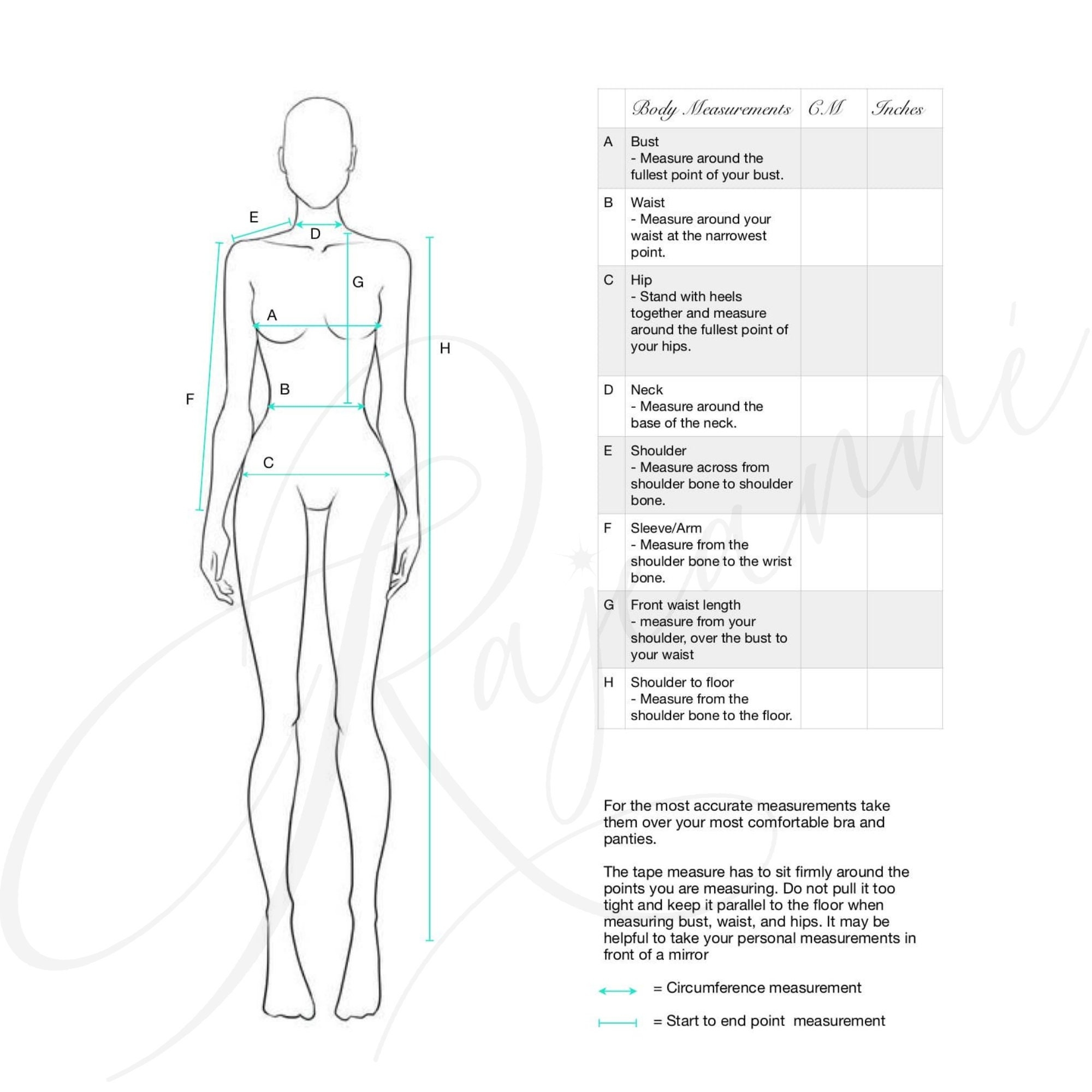 Printable Formal Gown Alteration Measurement Form
