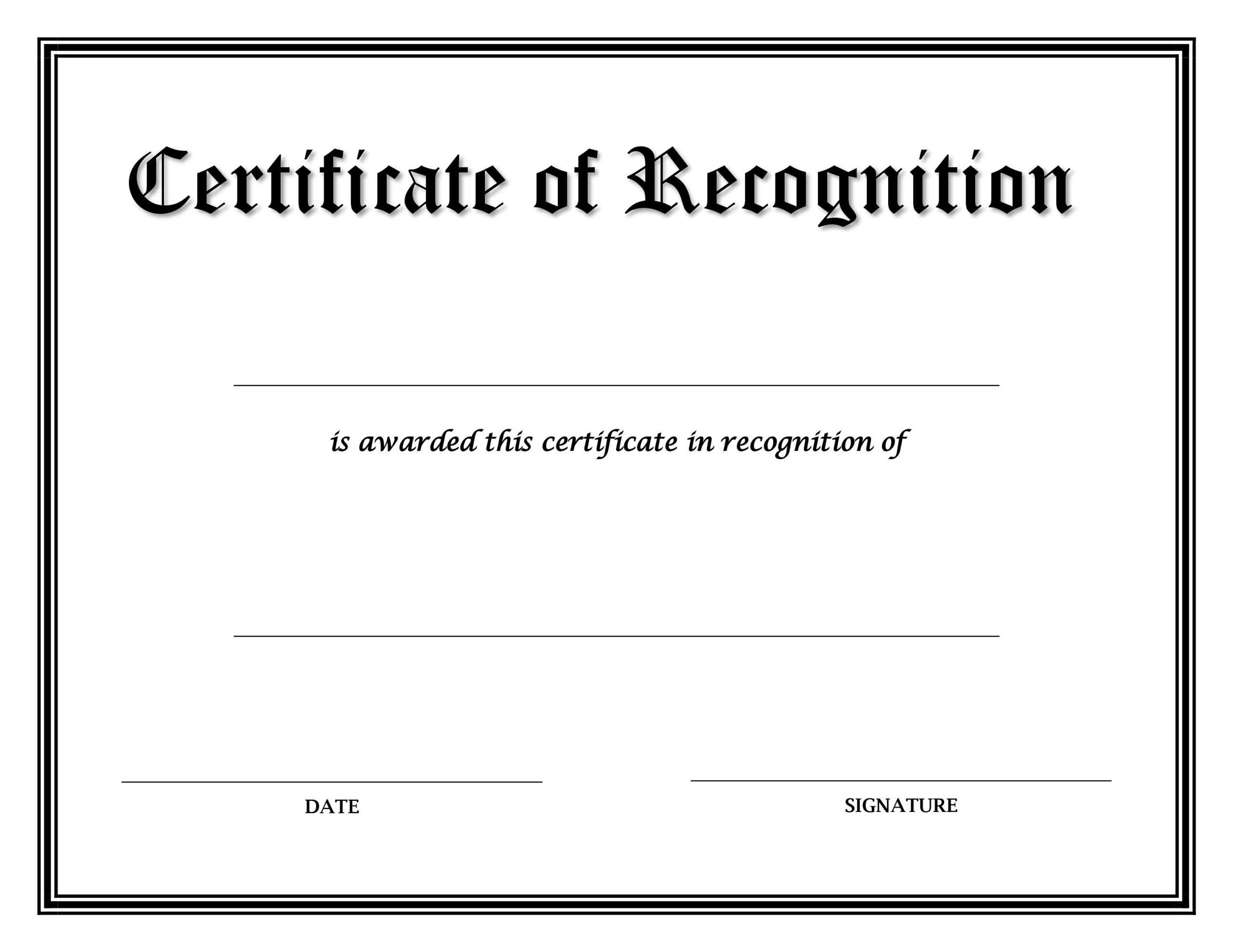 Printable Certificate Of Recognition